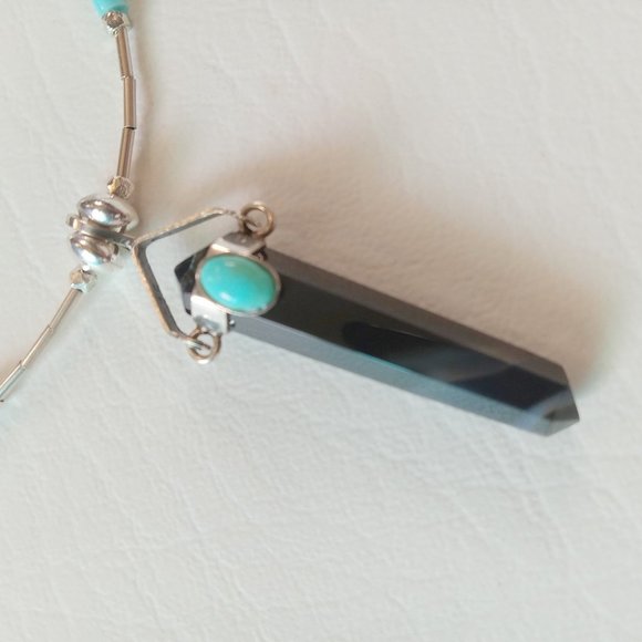 Liquid Sterling Silver Black Obsidian ~ Turquoise Ensemble - Picture 11 of 13